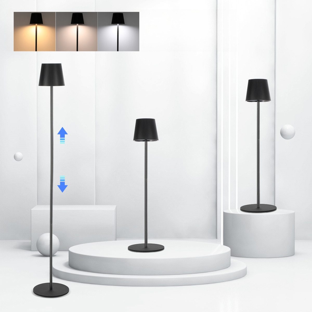 Stehlampe Dimmbare LED Stehleuchte, 3 in 1 Kabellose, 130cm Abnehmbar Leselampe