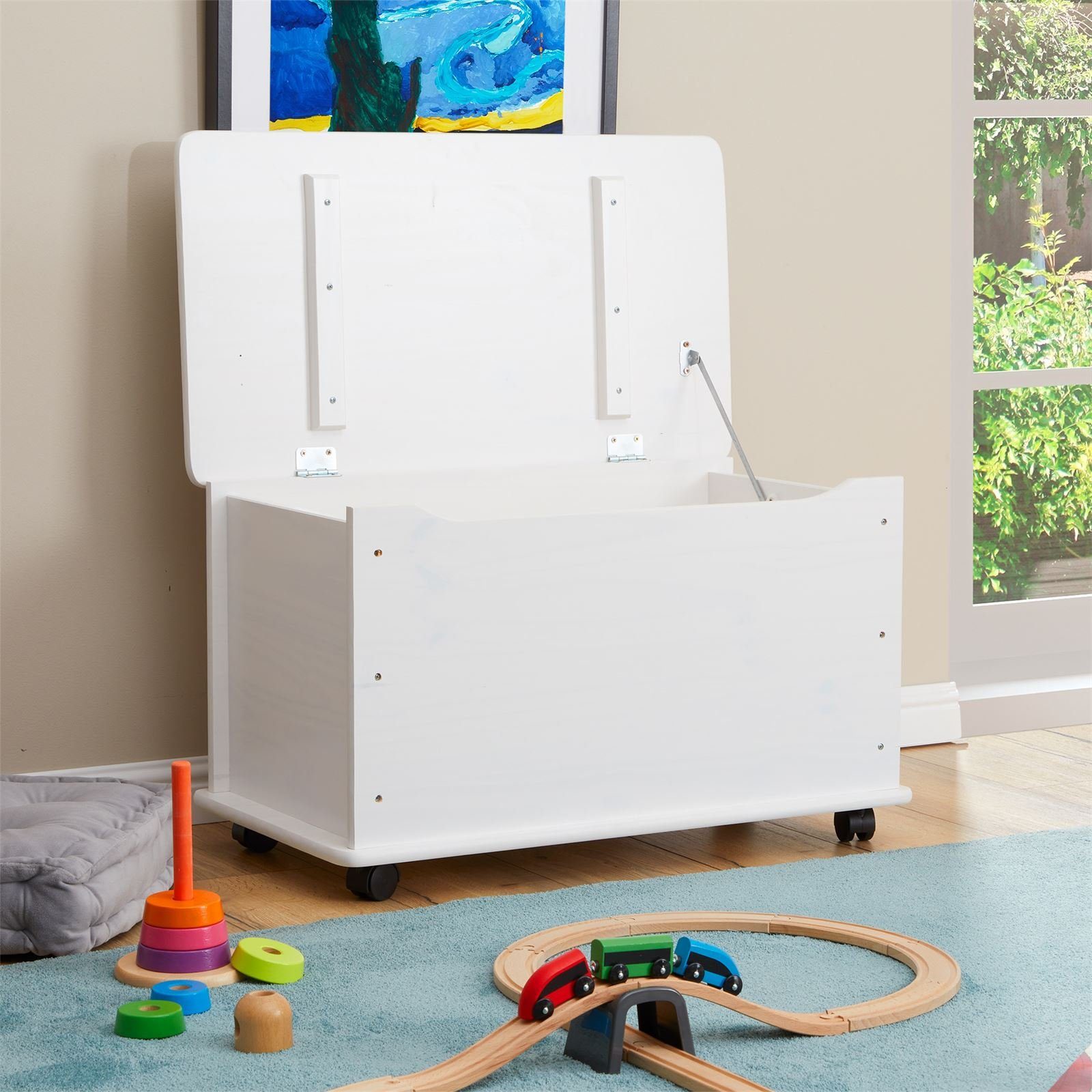 IDIMEX Spielzeugtruhe ELISA (Set), Truhe mit Rollen aus Massivholz, Spielzeugkiste für Kinderzimmer Weiß