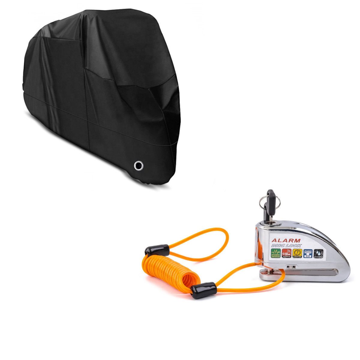 Tourtecs Sitzbank Set: Bremssscheibenschloss Alarm + Motorrad Abdeckplane XL Abdeckhaube