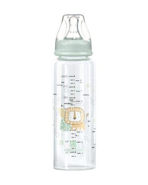 Kikkaboo Babyflasche Baby Glasflasche Savanna 240ml, Silikonsauger Größe M, Anti-Kolik