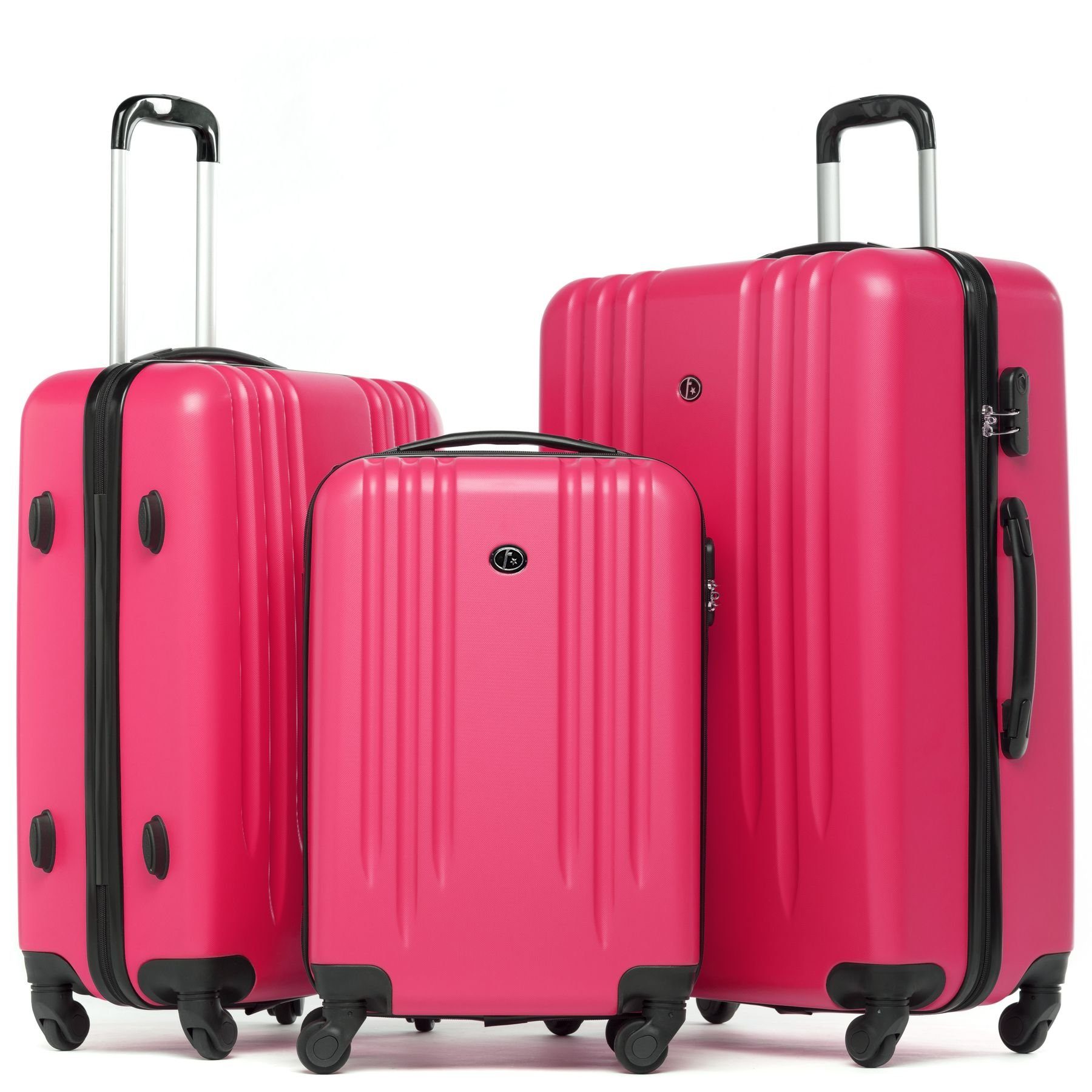 FERGÉ Kofferset Kofferset mit Trolley Marseille, Hartschale 3er-Set, Reisekoffer mit 4 Rollen, Koffer-Set 3-teilig pink
