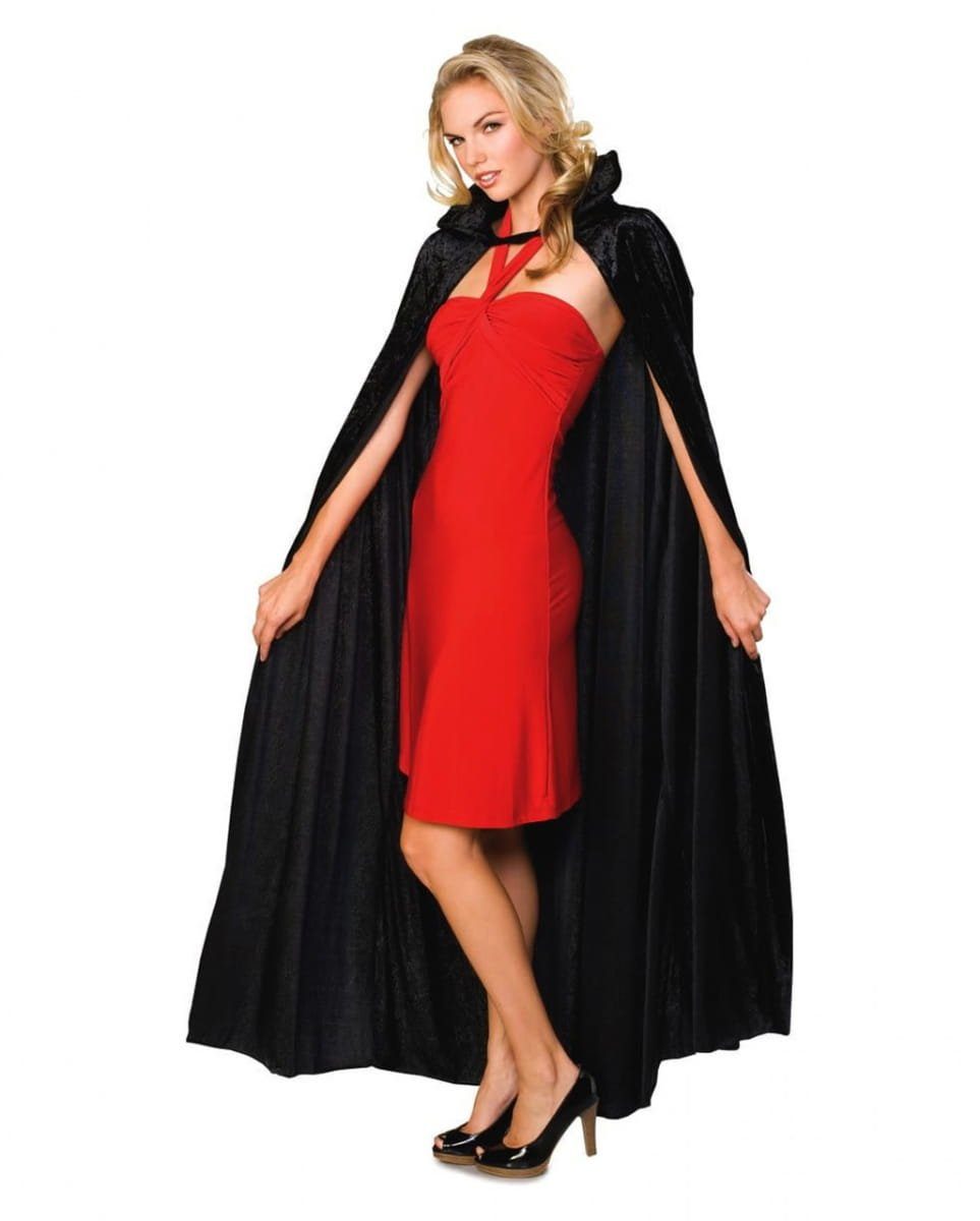 Vampir-Kostüm Schwarzes Dracula Cape aus Crush Samt für Fasching