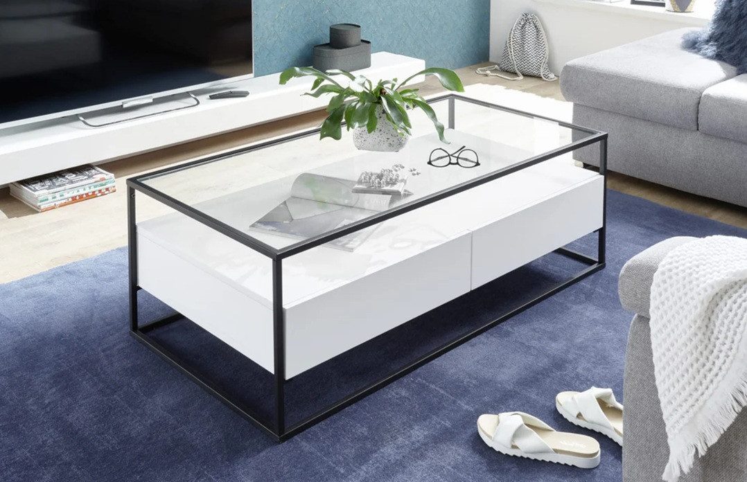 MCA furniture Couchtisch Couchtisch Evora mit Glasplatte, 120x60, weiß (no-Set), Breite 120 cm,Tischplatte aus Glas