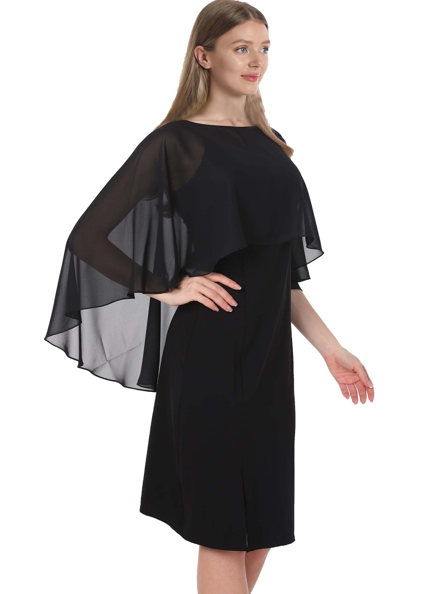 nsihing Bolero Damen Chiffon Cape Schals für Hochzeitskleider Elegantes Bankett Capelets für Hochzeit Braut Abendkleid Brautkleid Sommer – Bild 3 von 5
