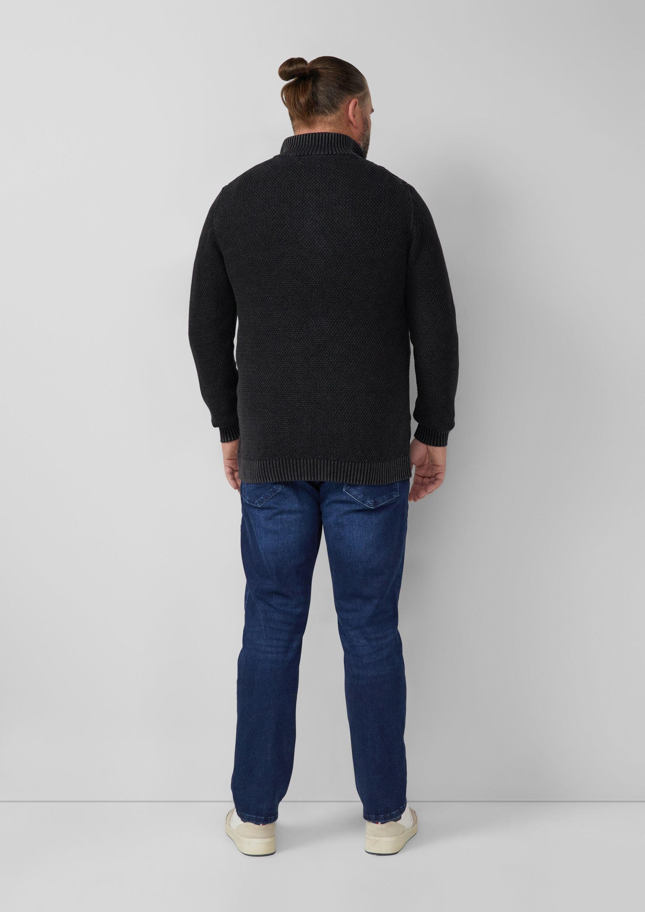 s.Oliver Longpullover Strickpullover Strukturmix-Troyer aus Baumwolle mit Garment Dye