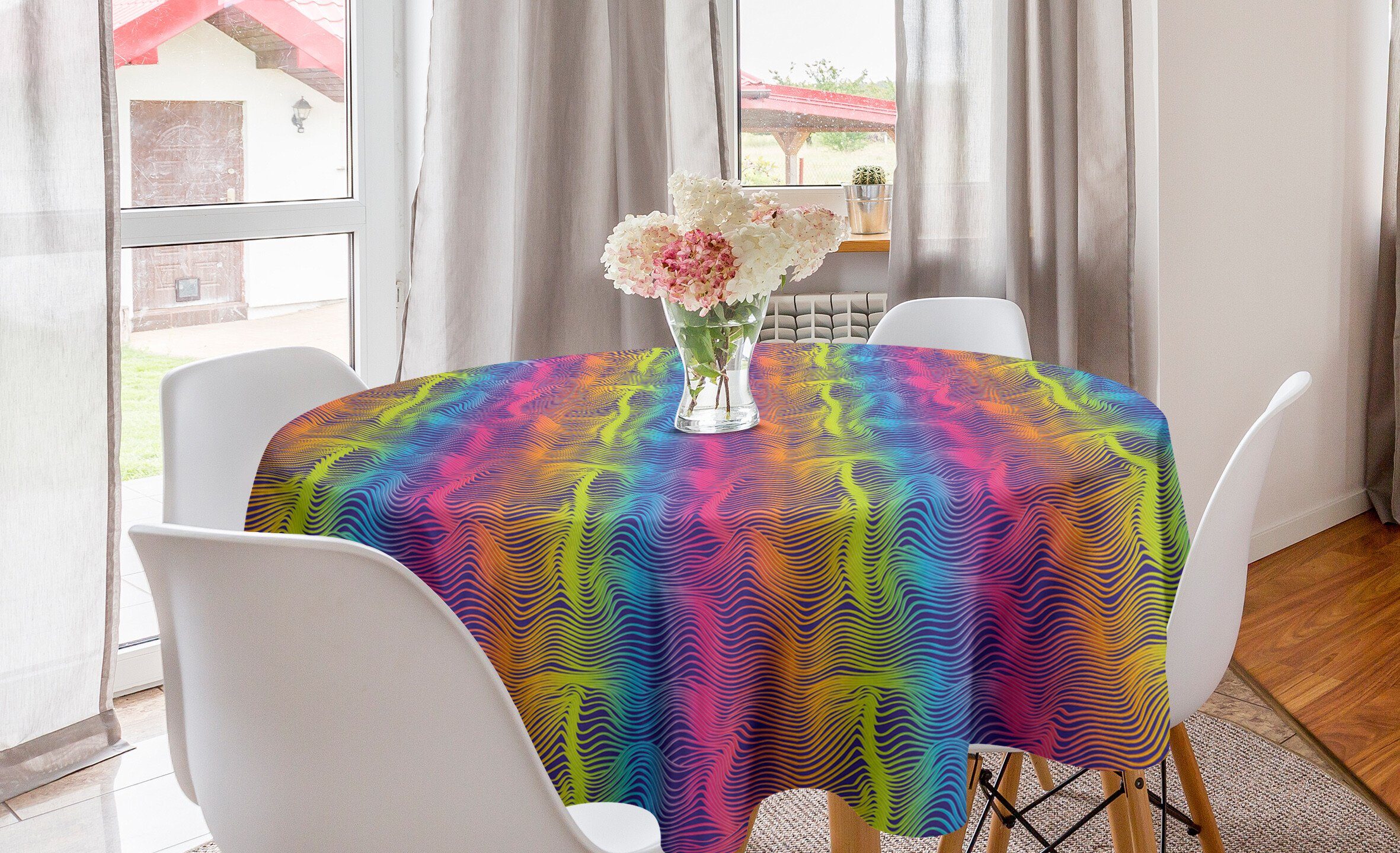 Abakuhaus Tischdecke Kreis Tischdecke Dekoration, Esszimmer Moderne Abdeckung Waves Bunt Regenbogen-Töne Küche für