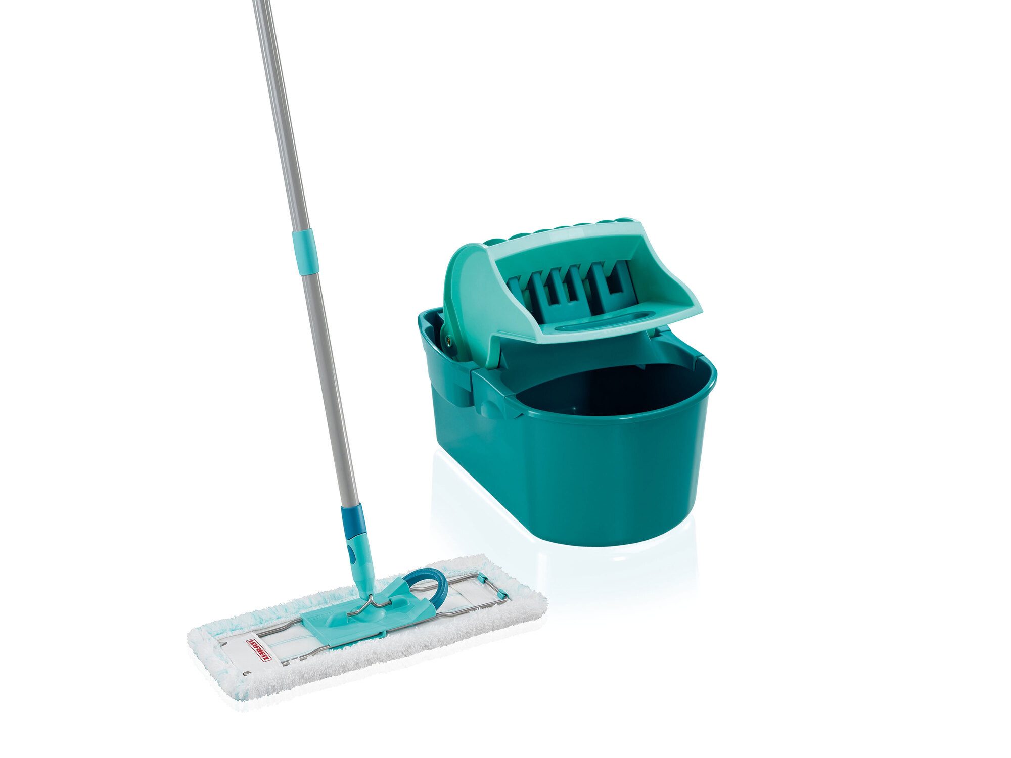 Leifheit Bodenwischer-Set Set Wischtuchpresse Profi Compact mit Bodenwischer, (4-St), Waschbar bei 60°C, Wischbreite 42cm, 360° Drehgelenk