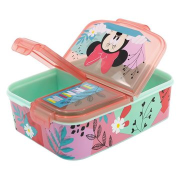 Disney Lunchbox Disney Minnie Maus 4 teiliges Lunch Set, Kunststoff Alu, (4-tlg), Brotdose Alu-Trinkflasche - Löffel Gabel