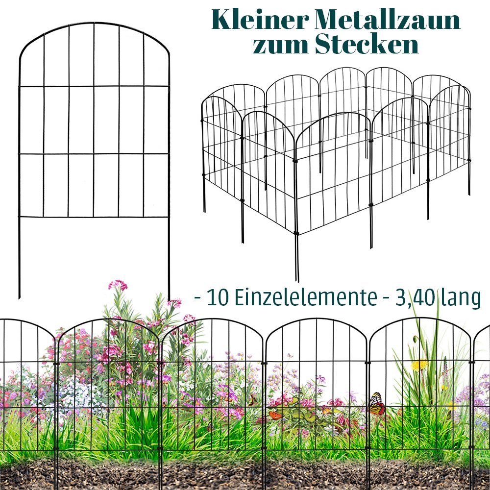 V2Aox Gartenzaun Zaun Gartenzaun Steckzaun Hundezaun für Garten 10 Zaunelemente 43cm