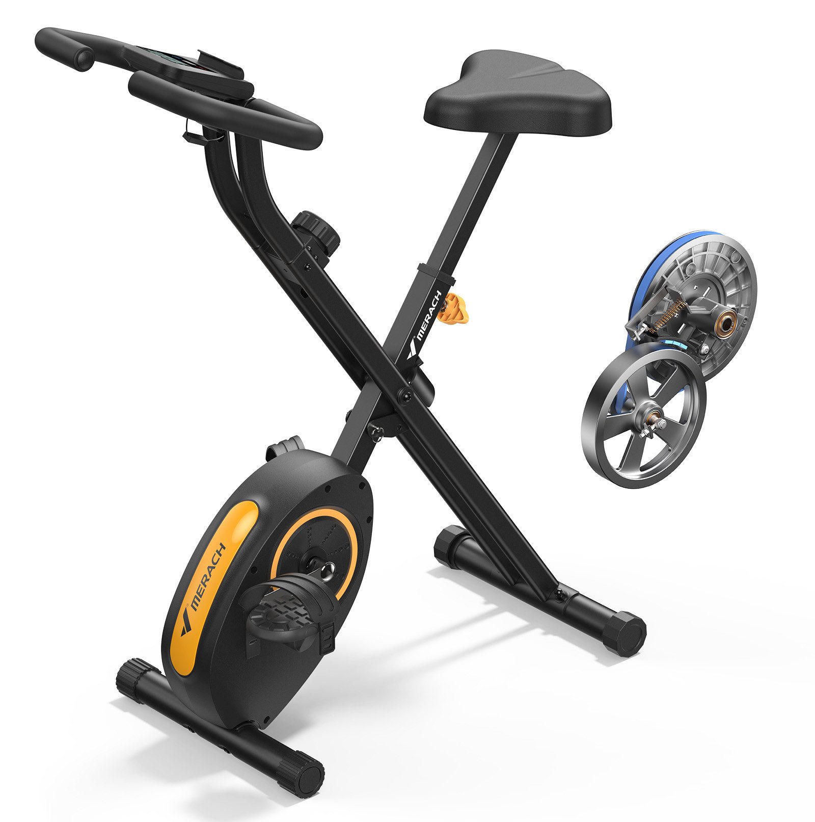 MERACH Heimtrainer Fahrrad Klappbar, Fitnessbikes (16 Widerstandsstufen, Leiser Heimtrainer, Indoor Cycling Bike, LCD-Display, Tablethalterung, Faltbar, Platzsparend), Fitnessgeräte für Zuhause, für Sportler und Senioren