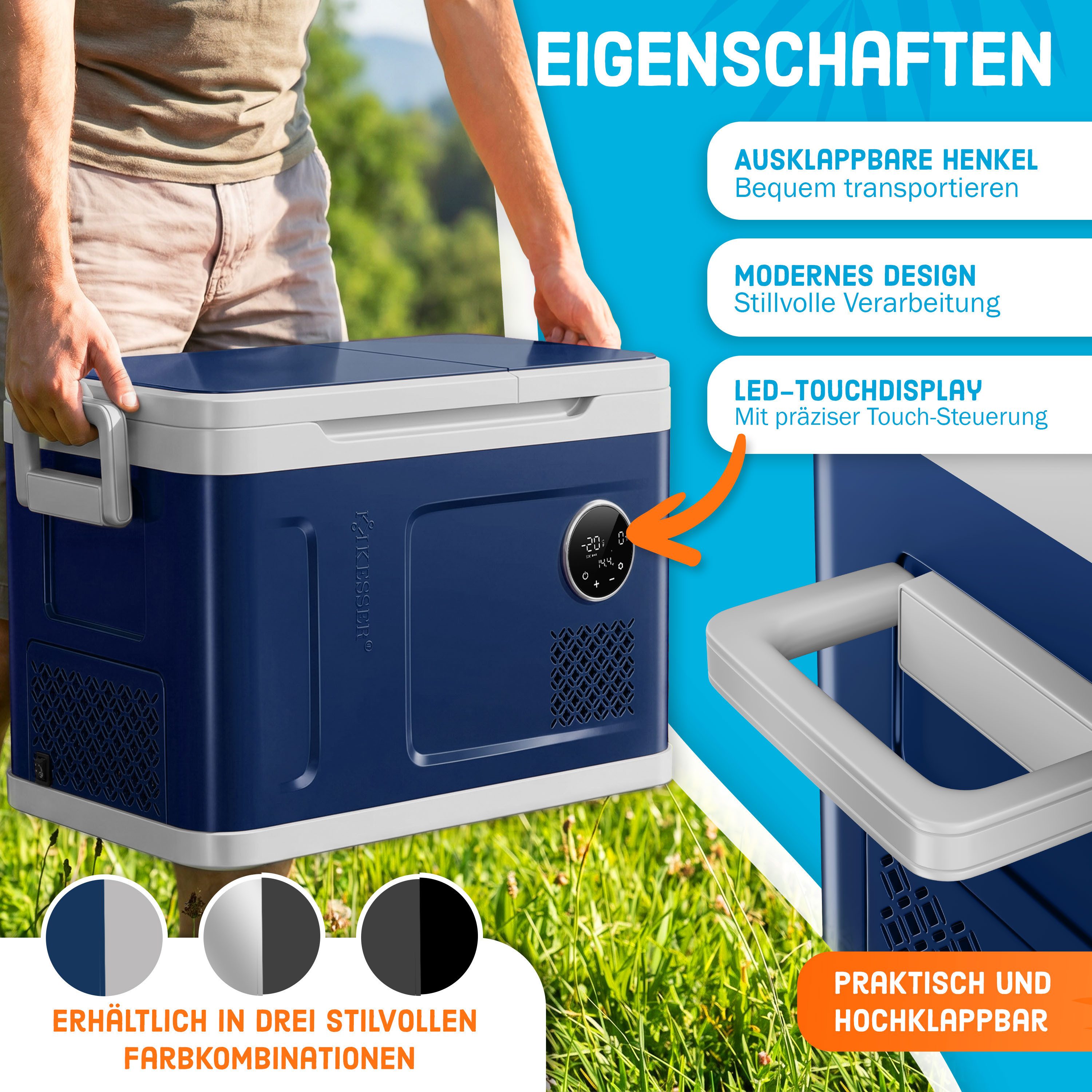 KESSER Kühlbox Kompressor 2in1 Doppelzone Kühl & Gefrierfach elektrische Gefrierbox, 31 l, mit 2x Kühlakkus & LED-Touch-Bedienung Kühlschrank bis -20 °C