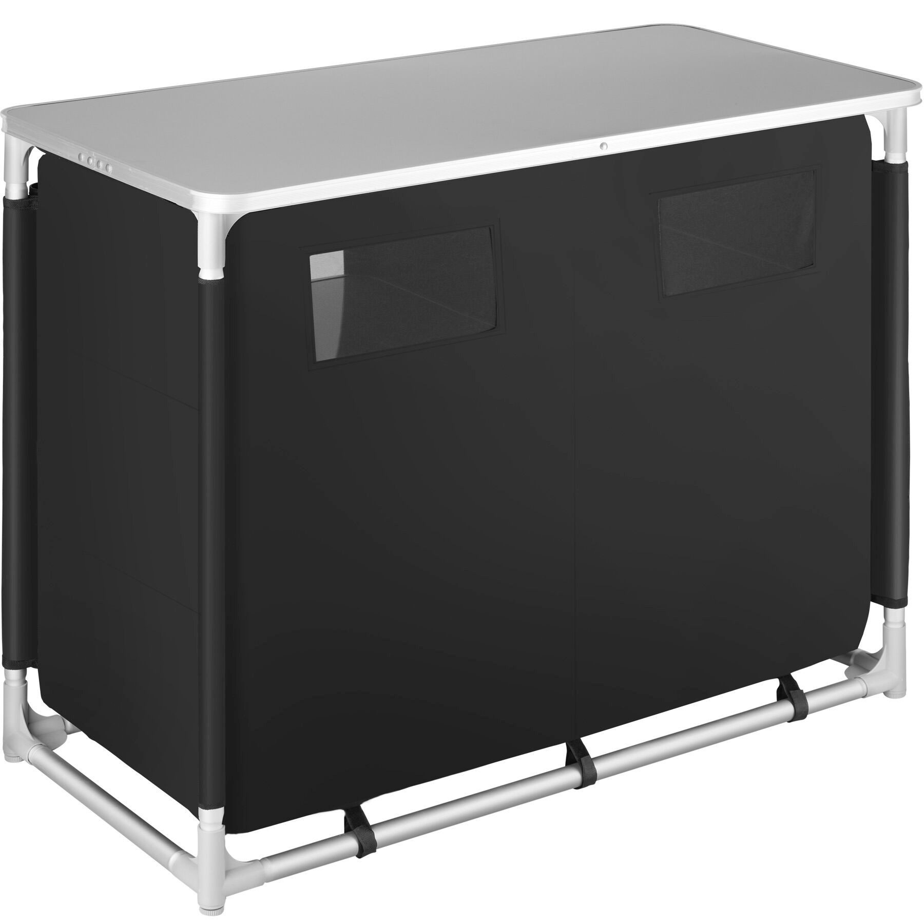 tectake Campingtisch Camping-Klapptisch, Maße: 97 x 47,5 x 78 cm, lässt sich falten (Outdoor-Tisch, 1-St., in schwarz), Wetterbeständig, Stauraum mit 6 Fächern, inklusive Tragetasche