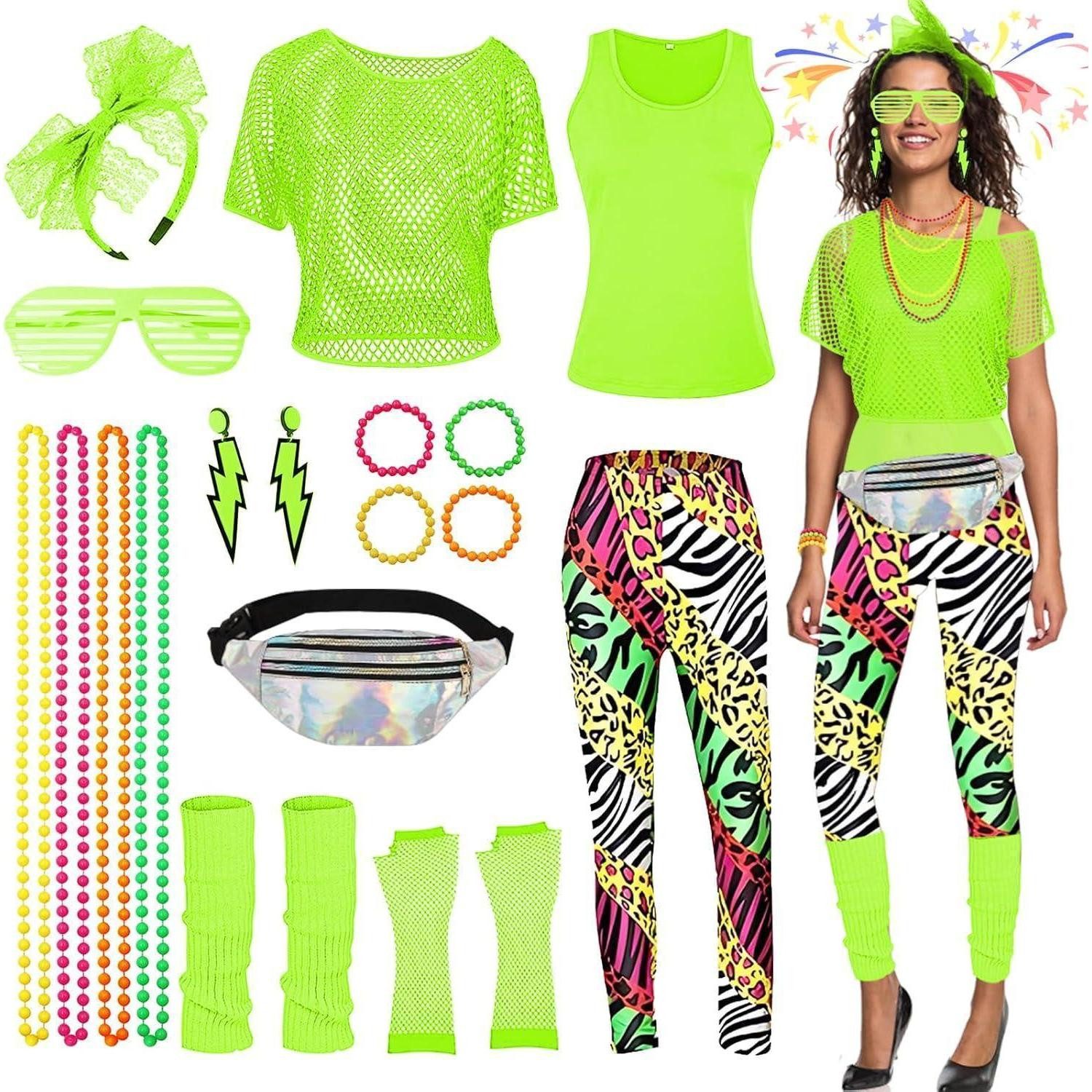 LuxusKollektion Partyanzug 80er 90er Jahre Damen Retro Outfit Set XL Rot Neon Disco Party