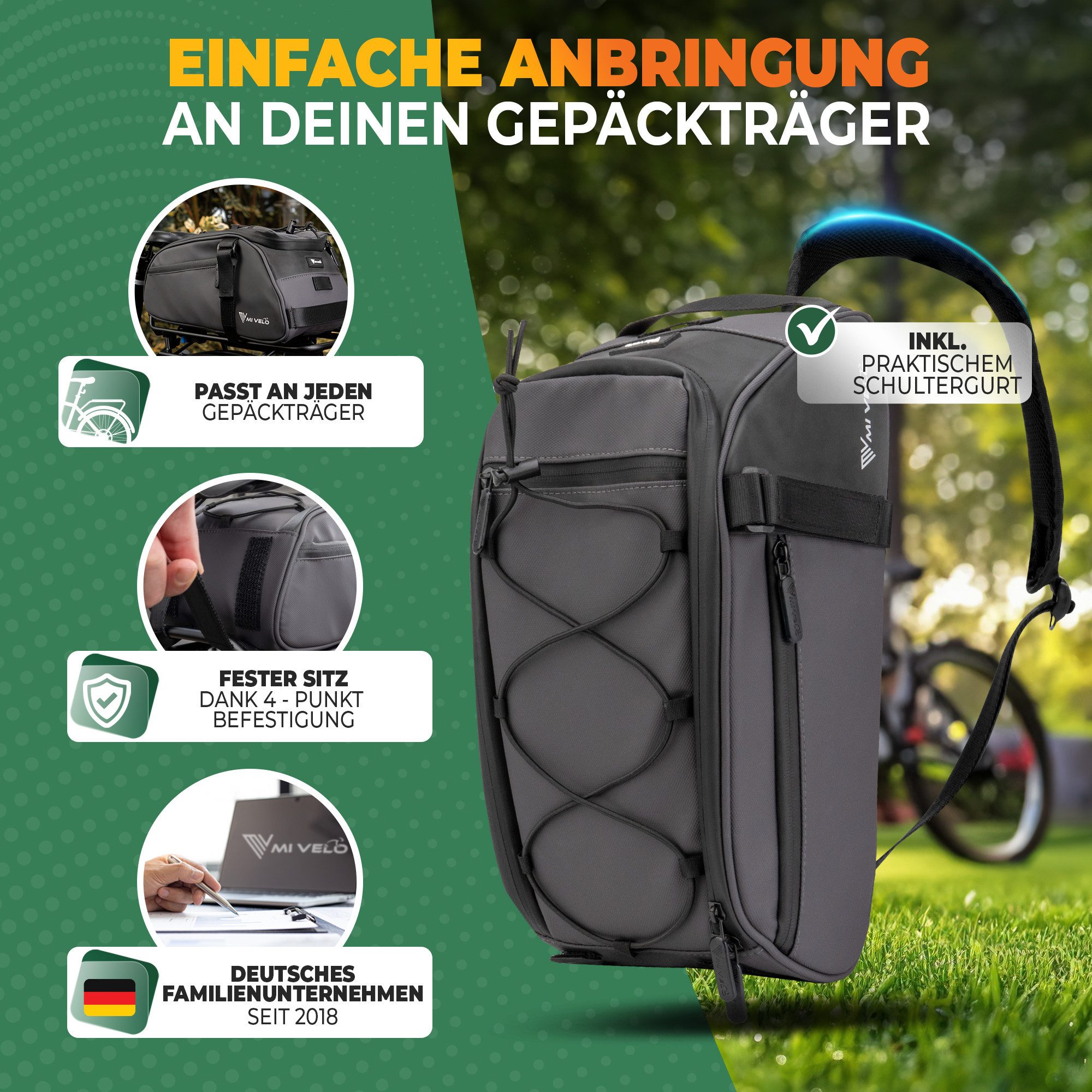 MIVELO Fahrradtasche Gepäckträgertasche mit Schulter- Rückenriemen