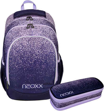neoxx Schulrucksack Fly Schulrucksack und Catch Schlamperbox, Glitterally perfect (Set, 2), aus recycelten PET-Flaschen