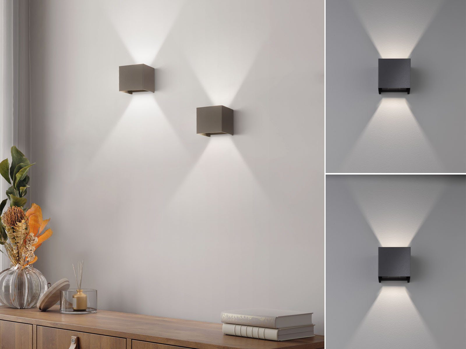 FISCHER & HONSEL LED Außen-Wandleuchte, IP 44, Lichtwinkel einstellbar, LED fest integriert, Warmweiß, 2er SET Außenleuchten & Wand-Beleuchtung Innen Treppen-Haus 10cm klein