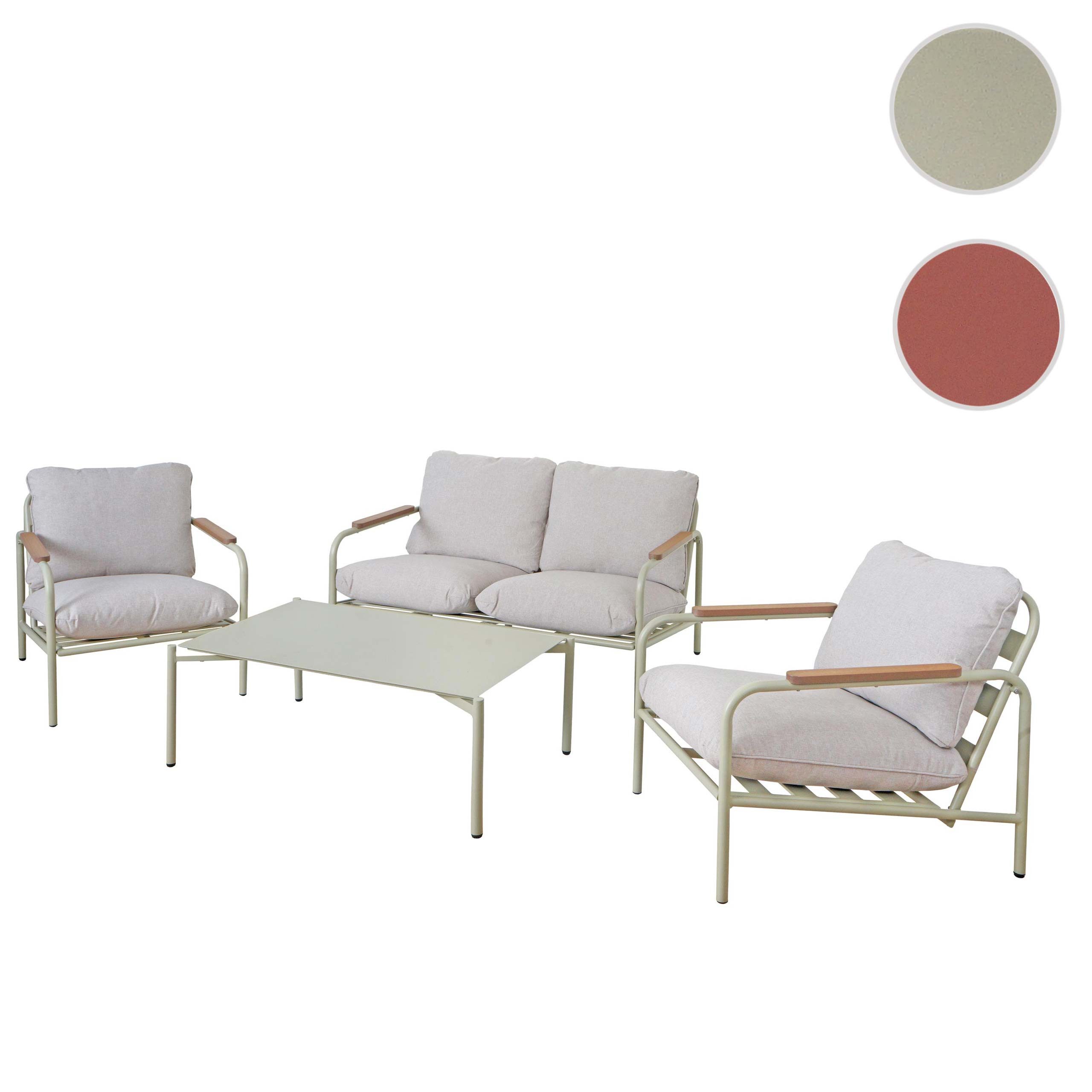 MCW Gartenlounge-Set MCW-O11-SE, (Set, 4-tlg., 1x 2-Sitzer Gartenbank, 2x Sessel und 1x Tisch), Mit höhenverstellbaren Fußbodenschonern