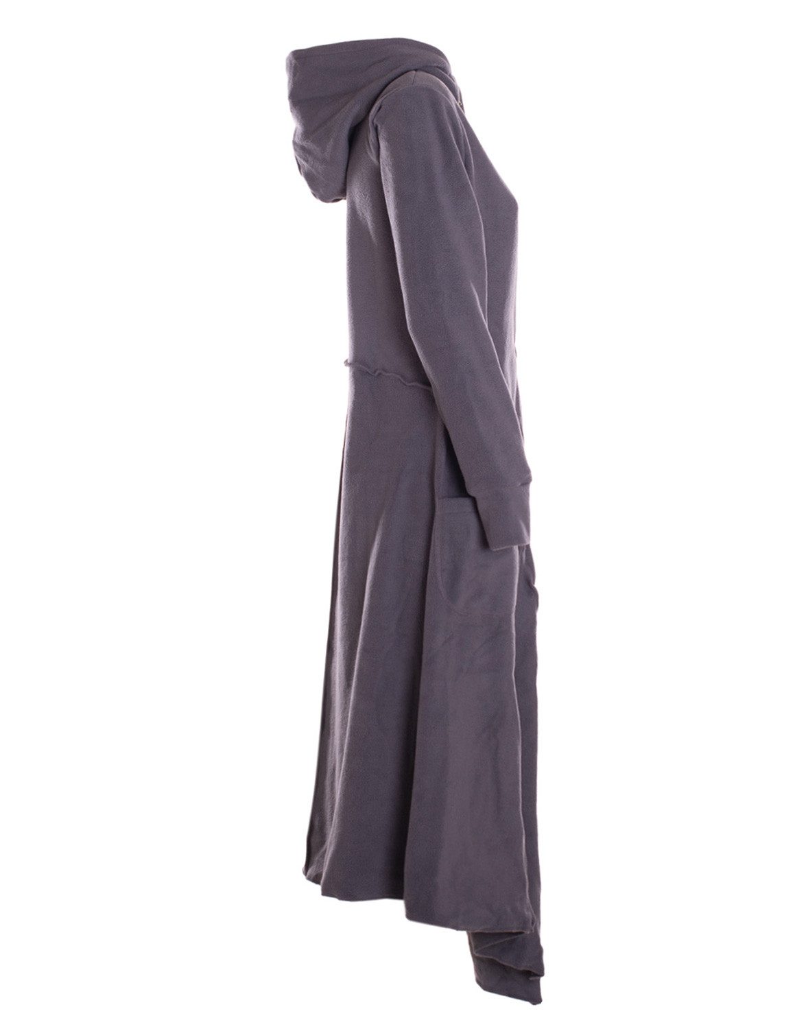 Vishes Langmantel Fleece Übergangsmantel im asymmetrischen Lagenlook mit Kapuze Alternative Bekleidung, Ethno, Hippie, Retro Style – Bild 3 von 4