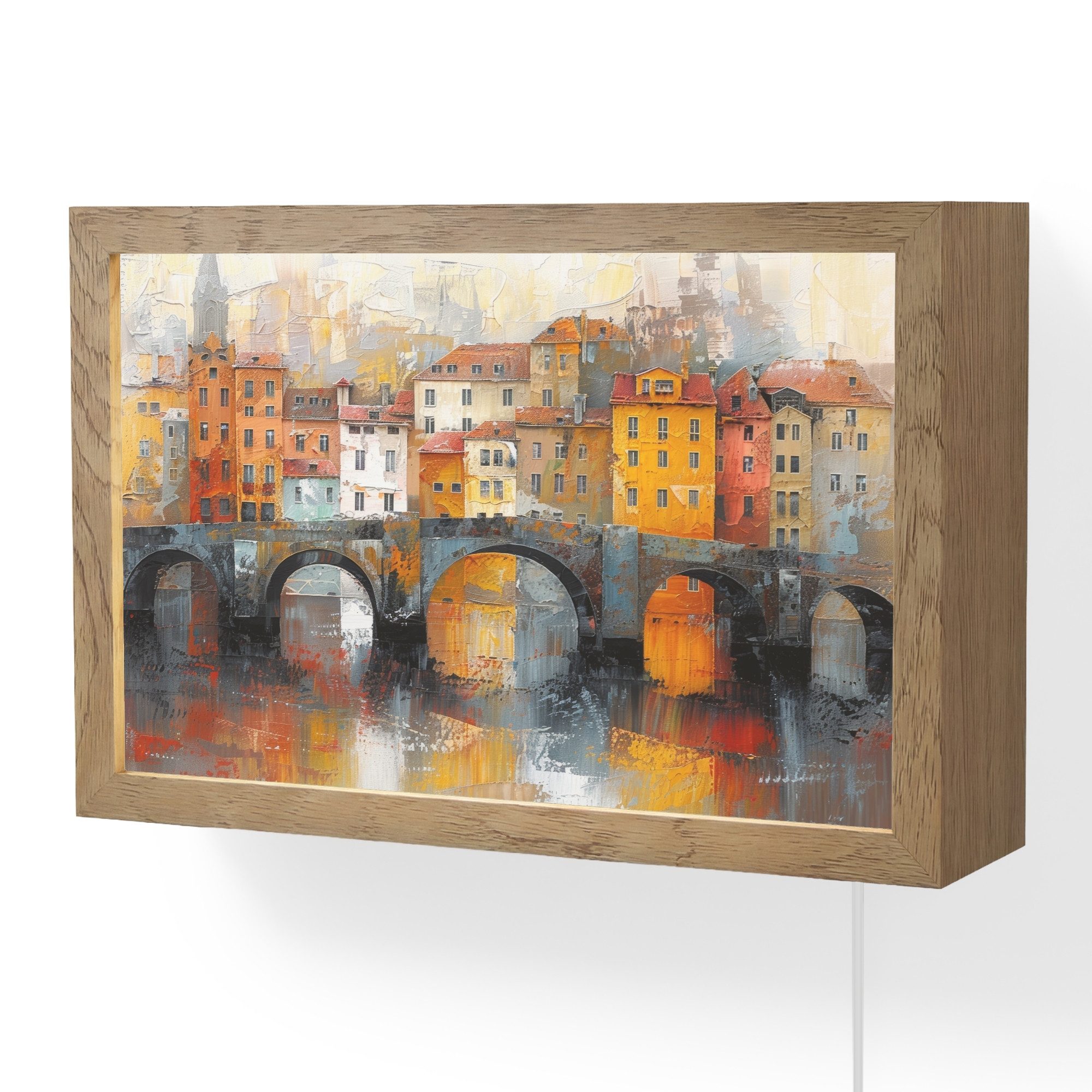 OnlyWow Wandleuchte Lightbox Graben - Häuser - Kunst, Dimmbar, Farbwechsel, LED, Warmweiß, Kaltweiß, Neutralweiß Einstellbar, Wandlampe Innen, Dimmbar, mit Kabel, LED, Modern, Schlafzimmer