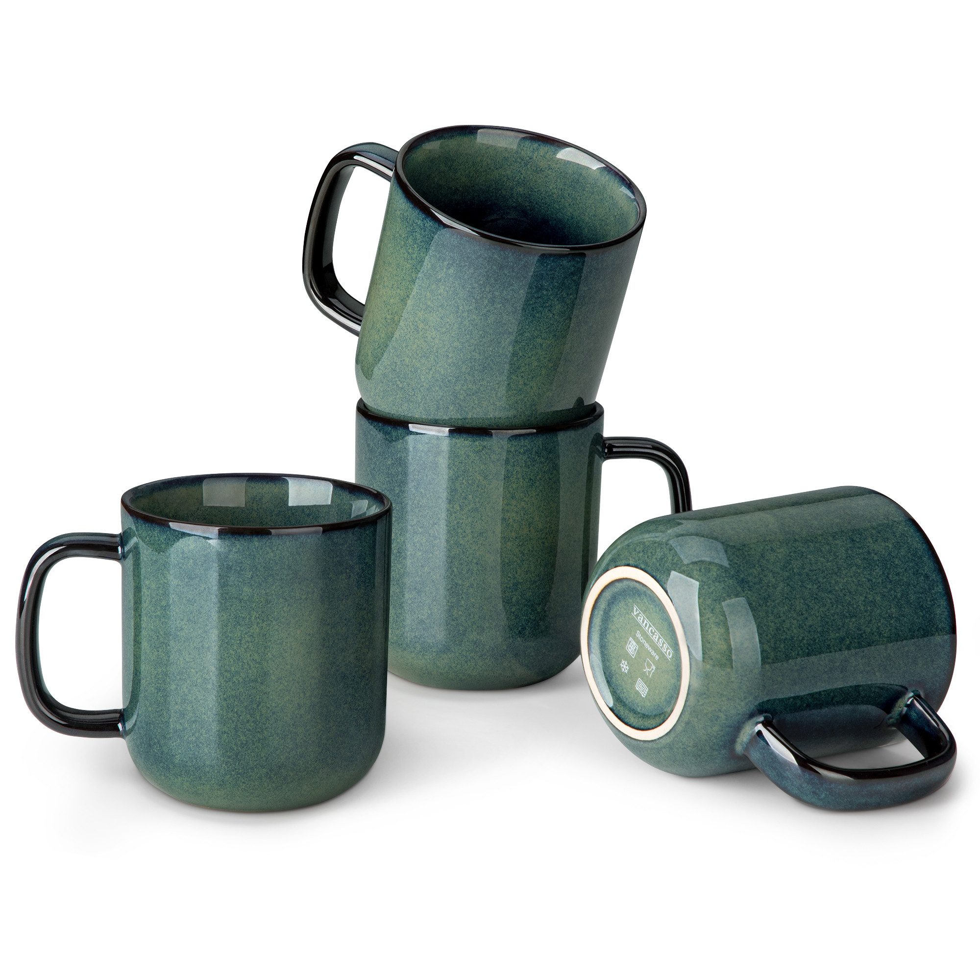 vancasso Tasse Kaffeeservice für 4, Steingut Tasse mit Unterteller, Reaktivglasur, 4-tlg., Steingut