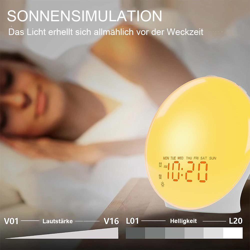 Töne, Elektronischer Schlafhilfe-Doppelwecker Schlaf-Nachtlicht Nachttischwecker 7 simulierter MOUTEN Wecker Farben, 14 mit