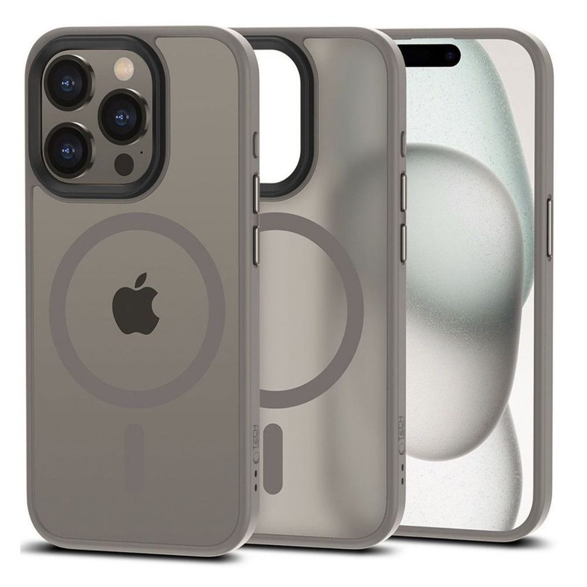 TECH PROTECT Handyhülle MagMat Titan Matt mit Magnetfunktion Kompatibel mit iPhone 15 Pro 6,1, Titanoptik mit integrierter Magnetfunktion für stabilen Zubehörhalt