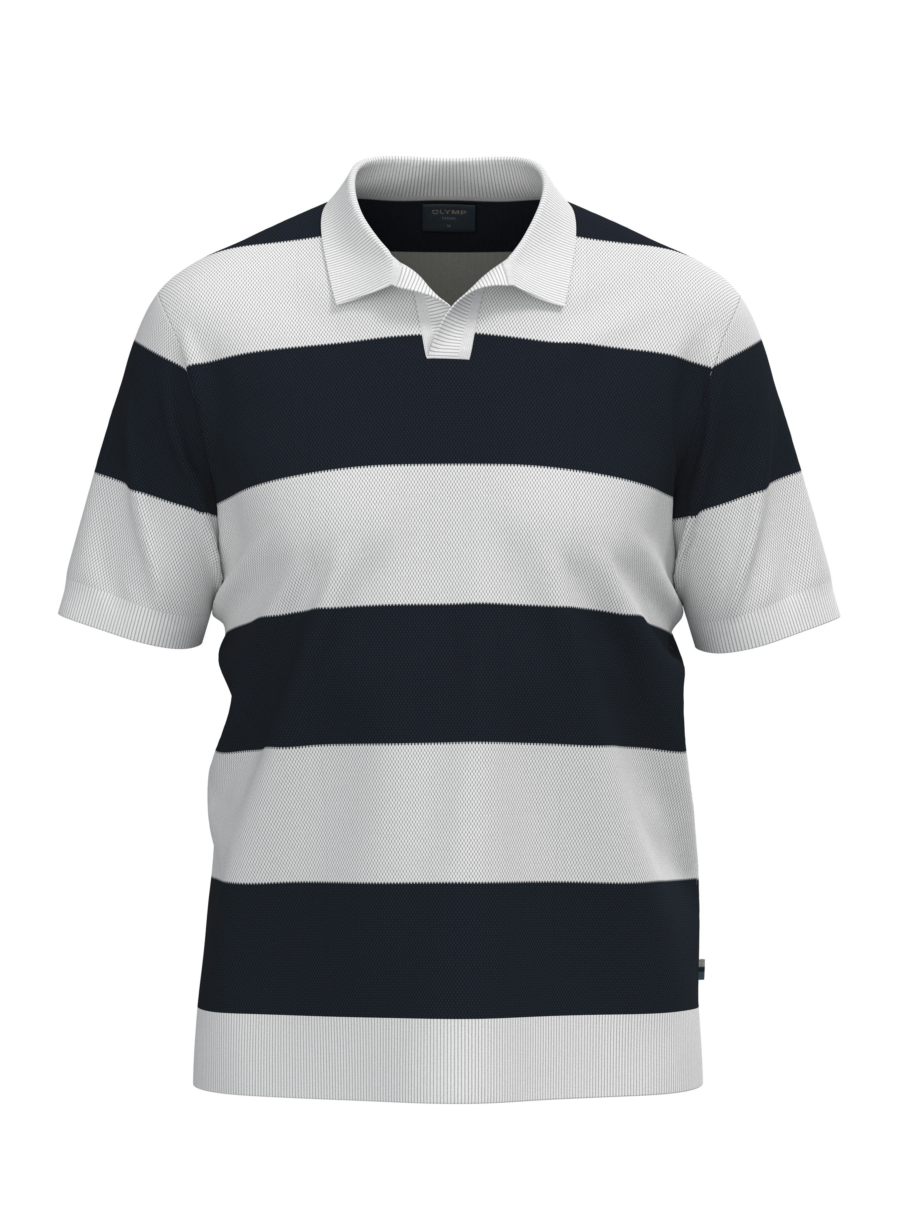 OLYMP Kurzarmshirt mit Block-Streifen und im Strick-Look