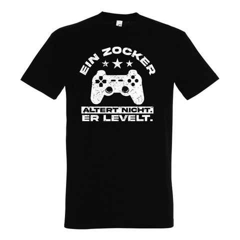 Youth Designz T-Shirt Ein Zocker altert nicht, er LEVELT! Herren Shirt mit Controller Frontprint