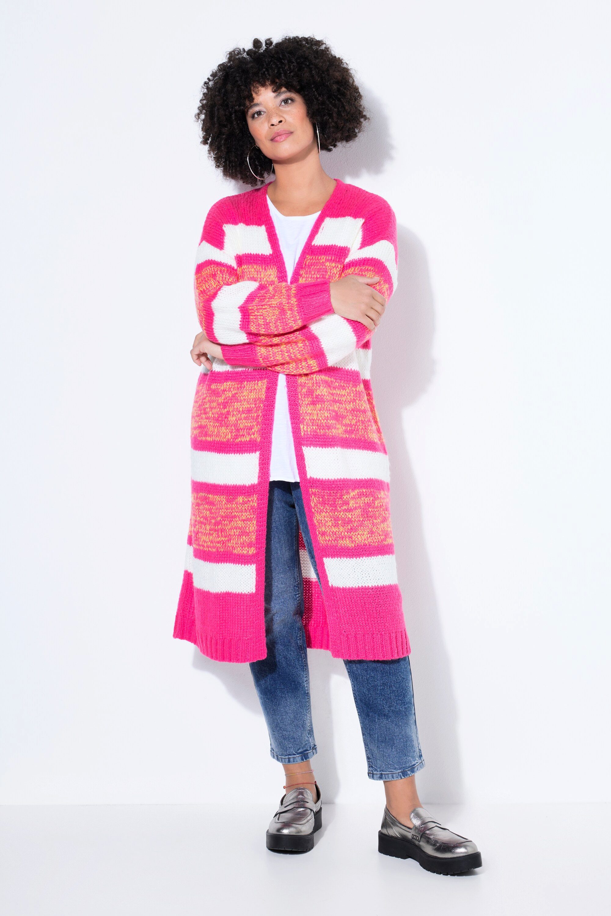 Angel of Style Strickjacke Long-Strickjacke Straight Fit offene Form Ringel