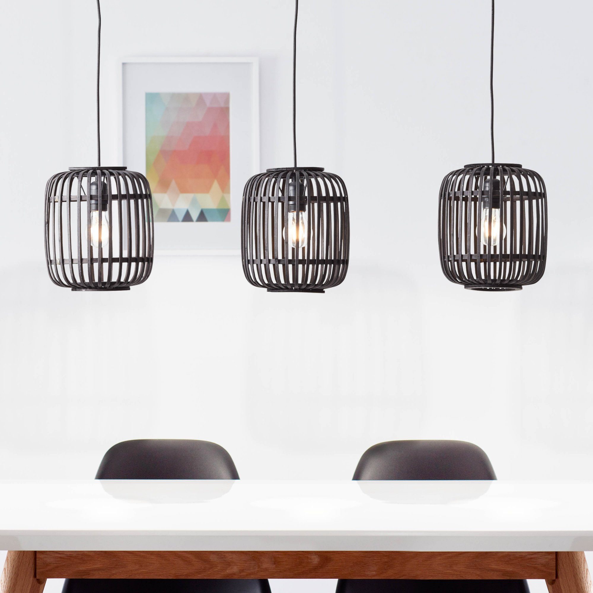 Lightbox Hängeleuchten, ohne Leuchtmittel, Bambus Lampe, 125 x 105 x 22 cm,  kürzbar, E27, Metall/Bambus, schwarz | Panels