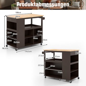 COSTWAY Küchenwagen, mit Schublade, 4 verstellbaren Regalen & Handtuchhalter