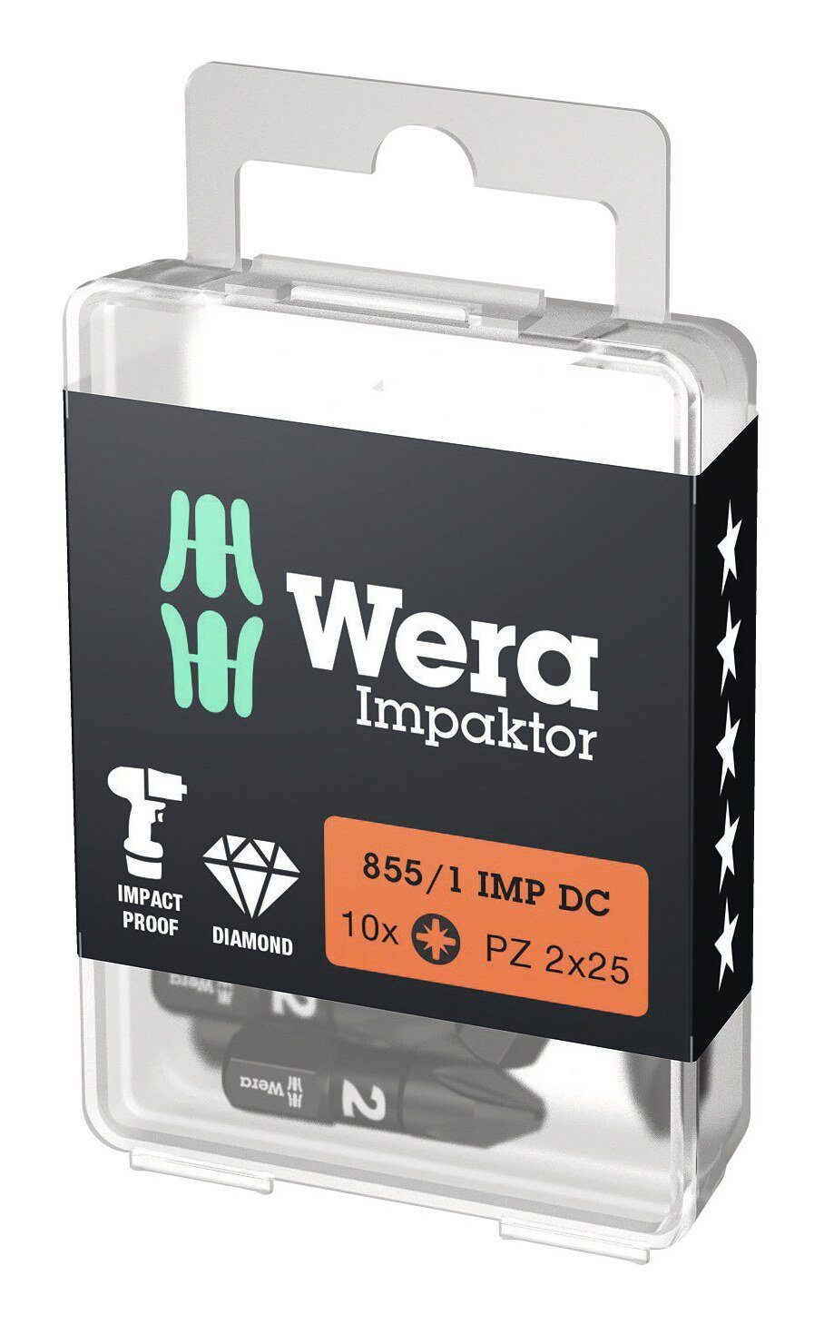 Wera Bit-Set, Bit-Sortiment Impaktor 1/4" DIN 3126 C6,3 PZ2 x 25 mm 10er Pack