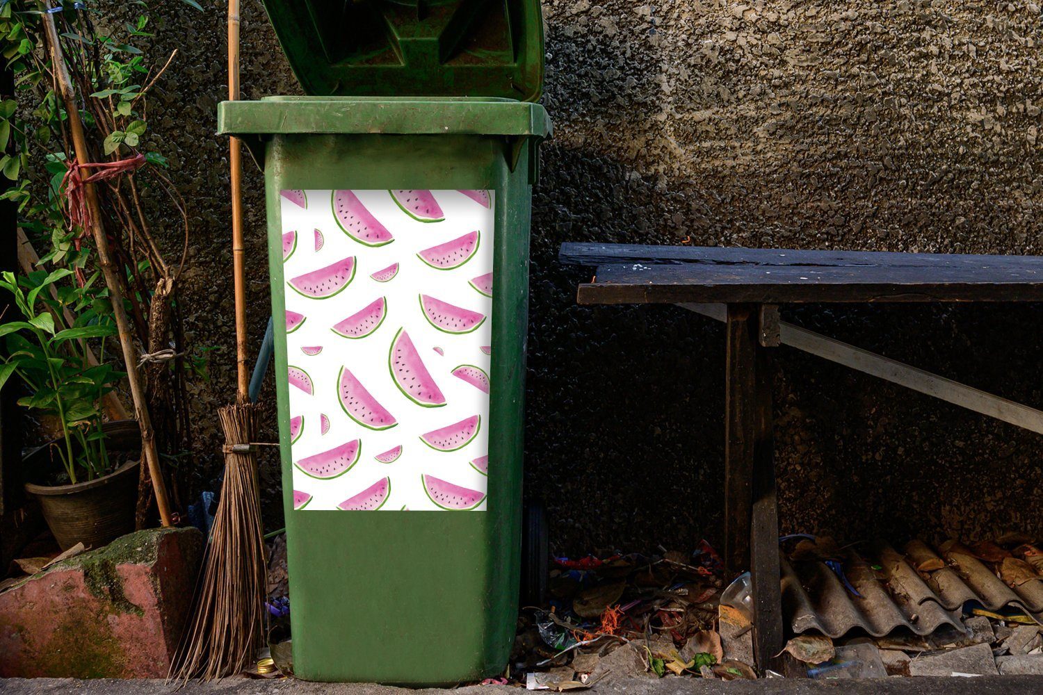 MuchoWow Wandsticker Wassermelone - Mülleimer-aufkleber, Mülltonne, - Schablonen St), Abfalbehälter (1 Sticker, Rosa Container