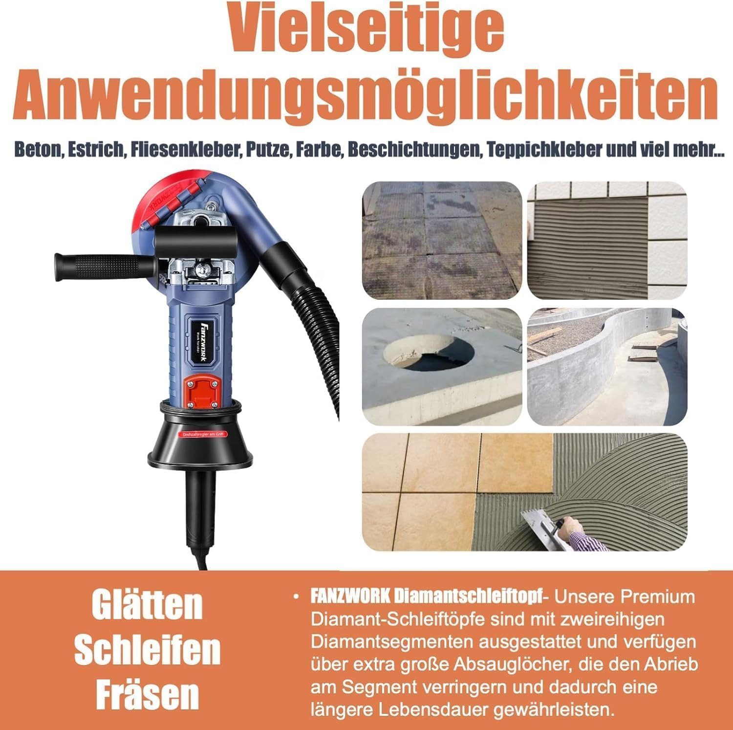 Fanzwork Winkelschleifer 1500W Betonschleifer Set mit günstig online kaufen