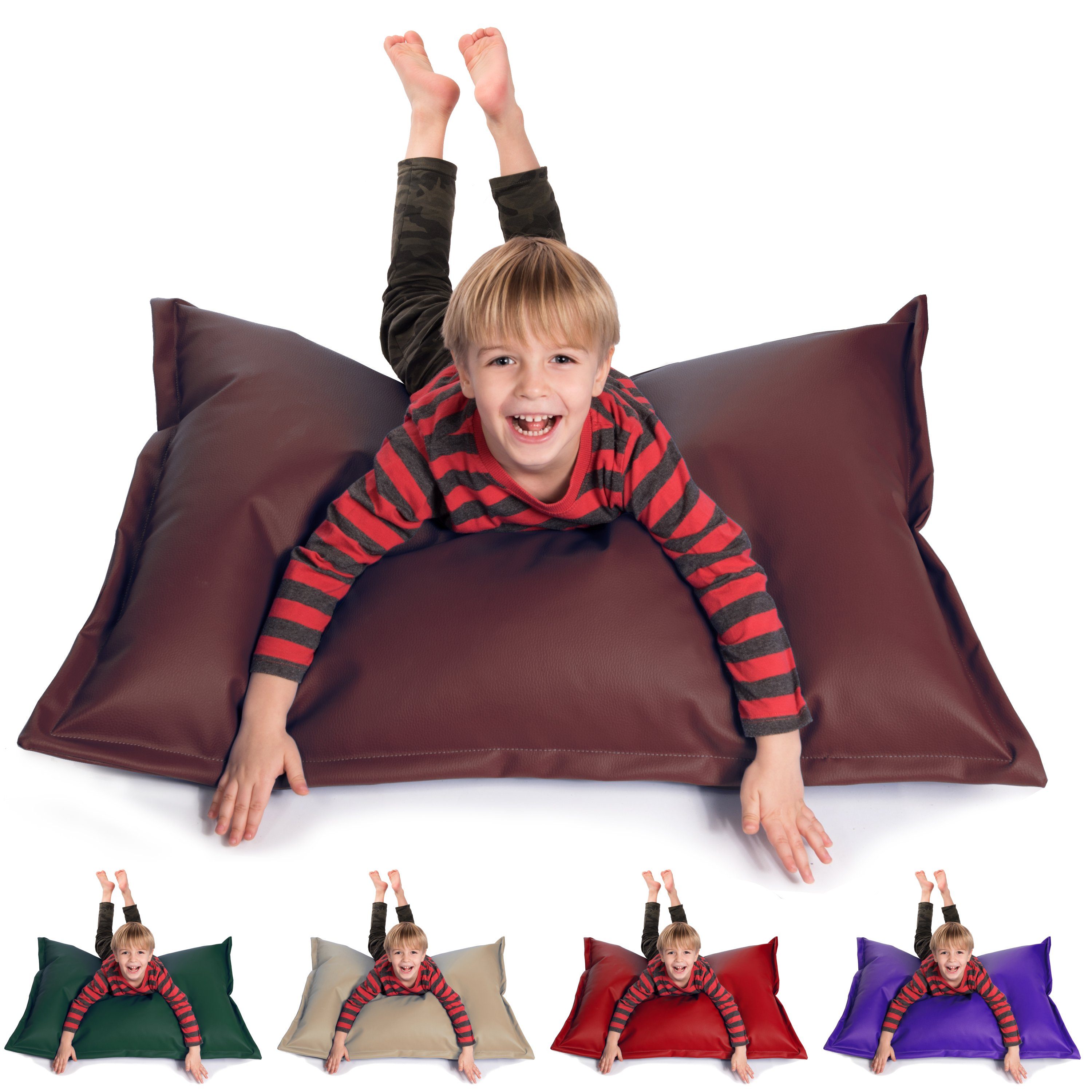 sunnypillow Sitzsack aus Kunstleder Outdoor & Indoor für Kinder & Erwachsene, 100 x 70 cm mit 60L Styropor Füllung