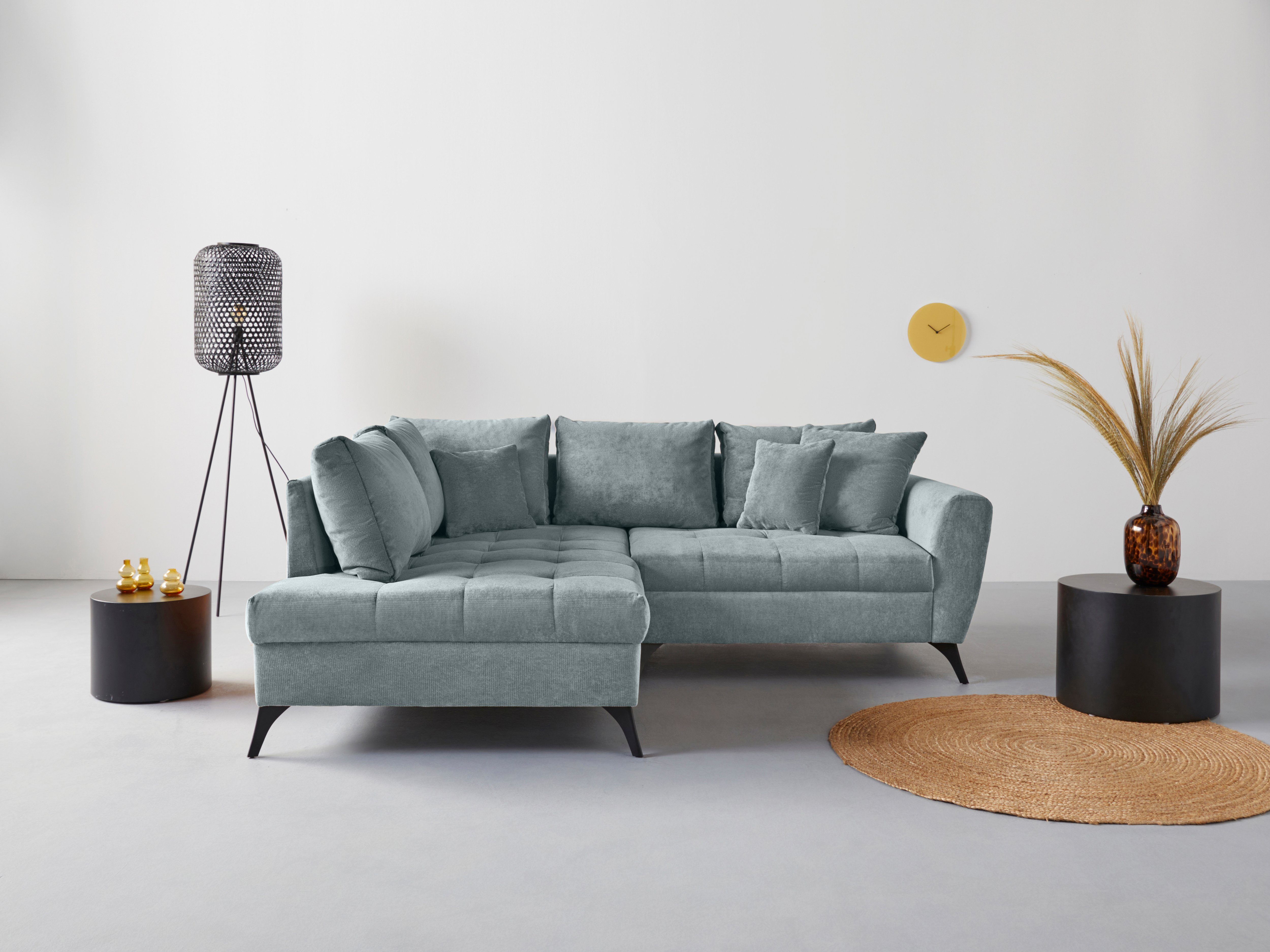 INOSIGN Ecksofa Lörby, auch mit im Sitzbereich, lose clean-Bezug, Kissen feine Aqua Steppung