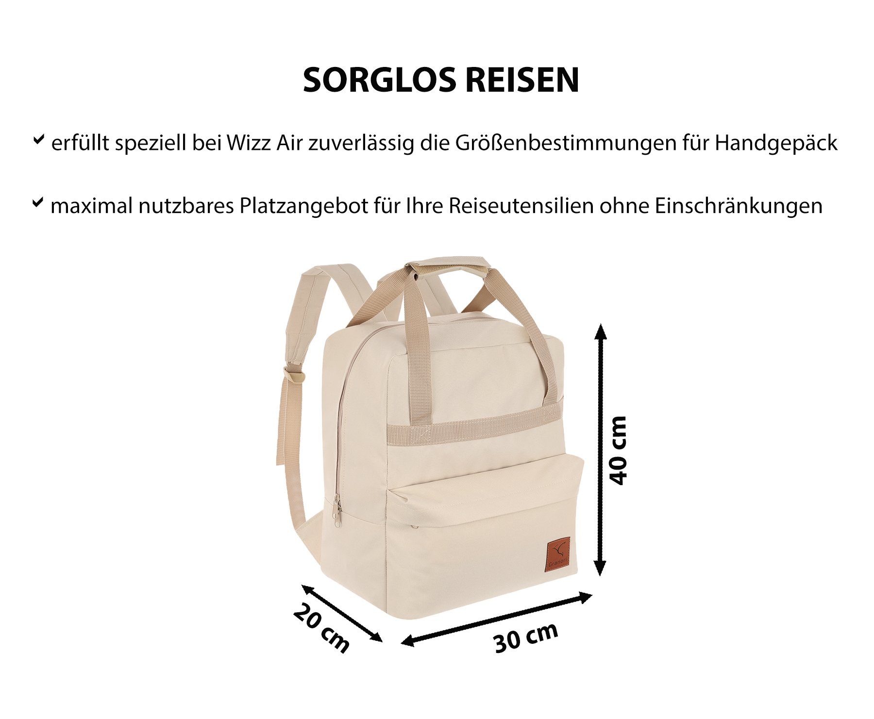 Granori Daypack leichter 2-in-1 Damen Handgepäck Rucksack 40x30x20 cm für Flugzeug, trendiger und geräumiger 24 L Daypack für Reisen & Alltag