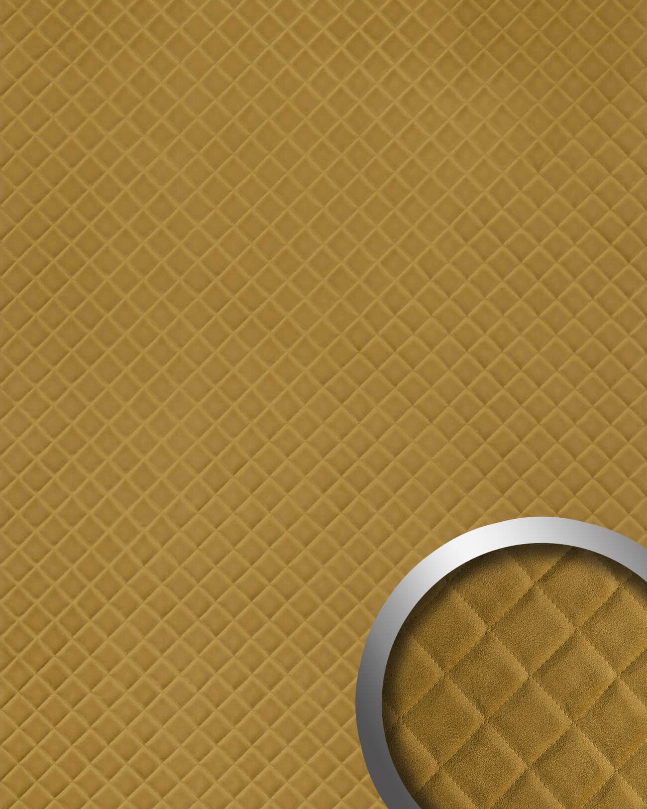 Wallface Wandpaneel 32086 ROMBO 40 VELVET Curry Wandpaneel in Textiloptik matt 2,6 m2, BxL: 100x260 cm, 2.6 qm, (Wandpaneel, 1-tlg., Wandverkleidung in Textiloptik 3D) gelb gesteppt