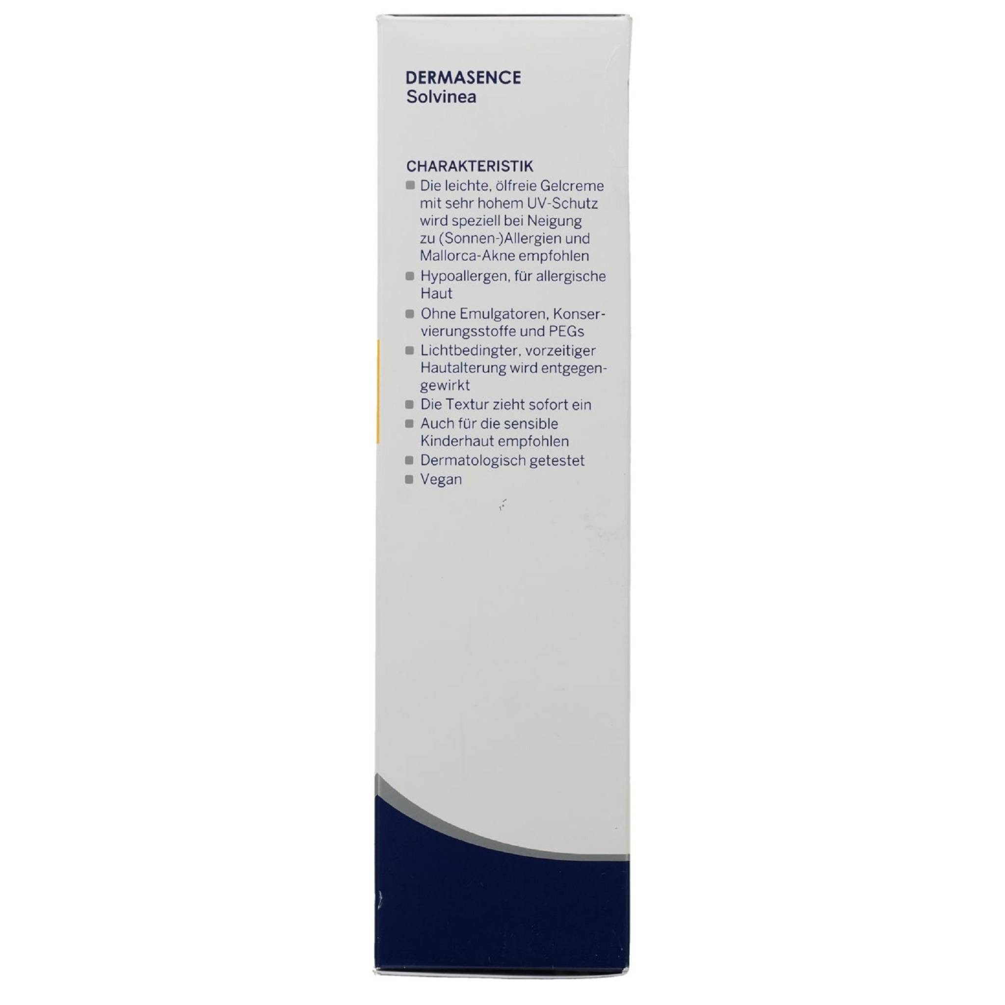 Dermasence Sonnenschutzcreme DERMASENCE Solvinea Sonnenschutz-Gelcreme LSF 50+, 100ml PZN 19488205