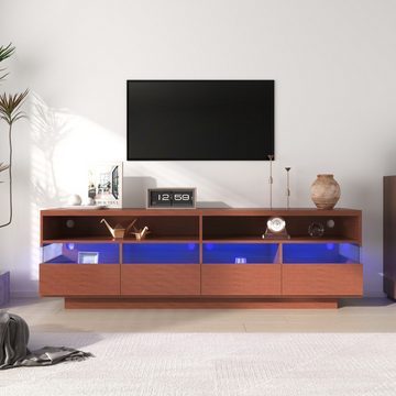 Merax Lowboard mit Nischen und Schubladen, Tv-Schrank mit LED, TV-Board, Fernsehtisch Landhaus, B:175cm