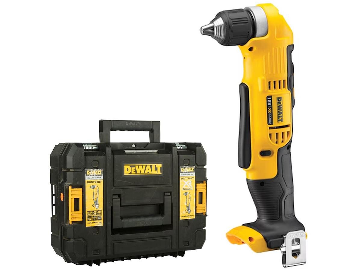 DeWalt Akku-Winkelbohrmaschine 18 V (Basisv), 18 V, max. 2000 U/min, mit 33 Nm, 10 mm Schnellspannbohrfutter & Spindelarretierung im Koffer