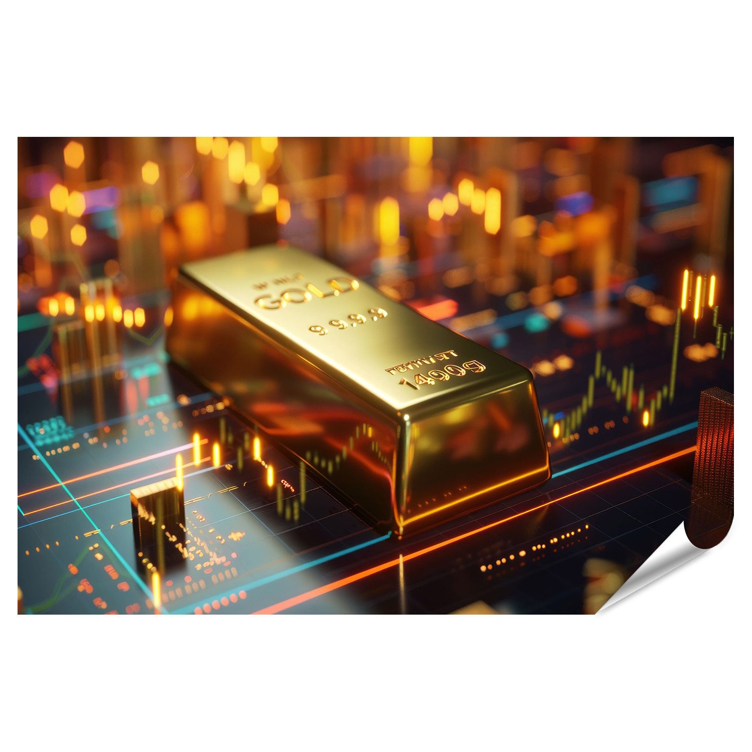 islandburner Poster Goldbarren auf futuristischem Finanzmarkt Wandbild