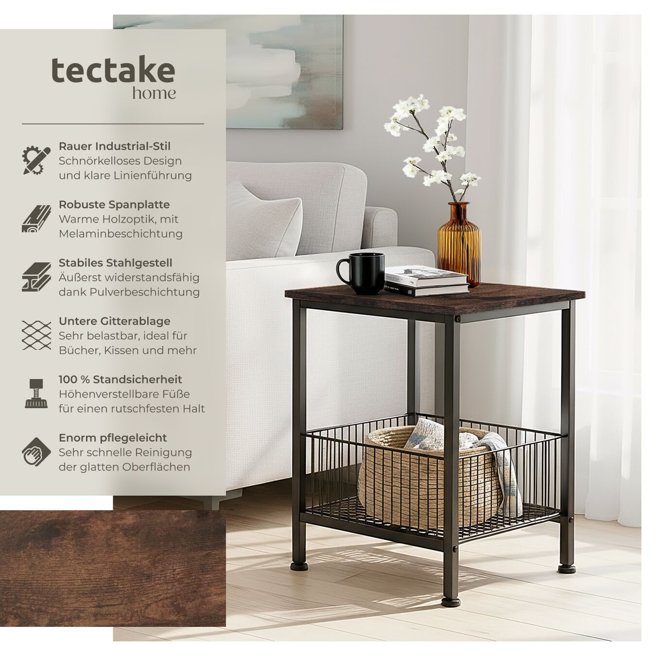 tectake Beistelltisch Couchtisch Grimsby 40x40x55,5cm (1-St., 1 tlg), Stilv günstig online kaufen