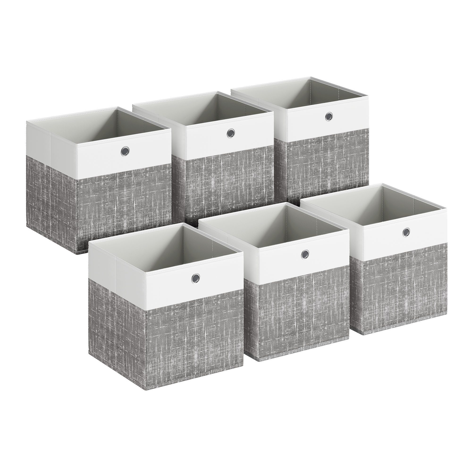 SONGMICS Aufbewahrungsbox Aufbewahrungskorb, Ordnungsboxen, Faltbox, Stoffbox für Würfelregal (6 St), mit PP-Platten, geruchsneutral, 30 x 30 x 30 cm, wolkenweiß-schilfgrau