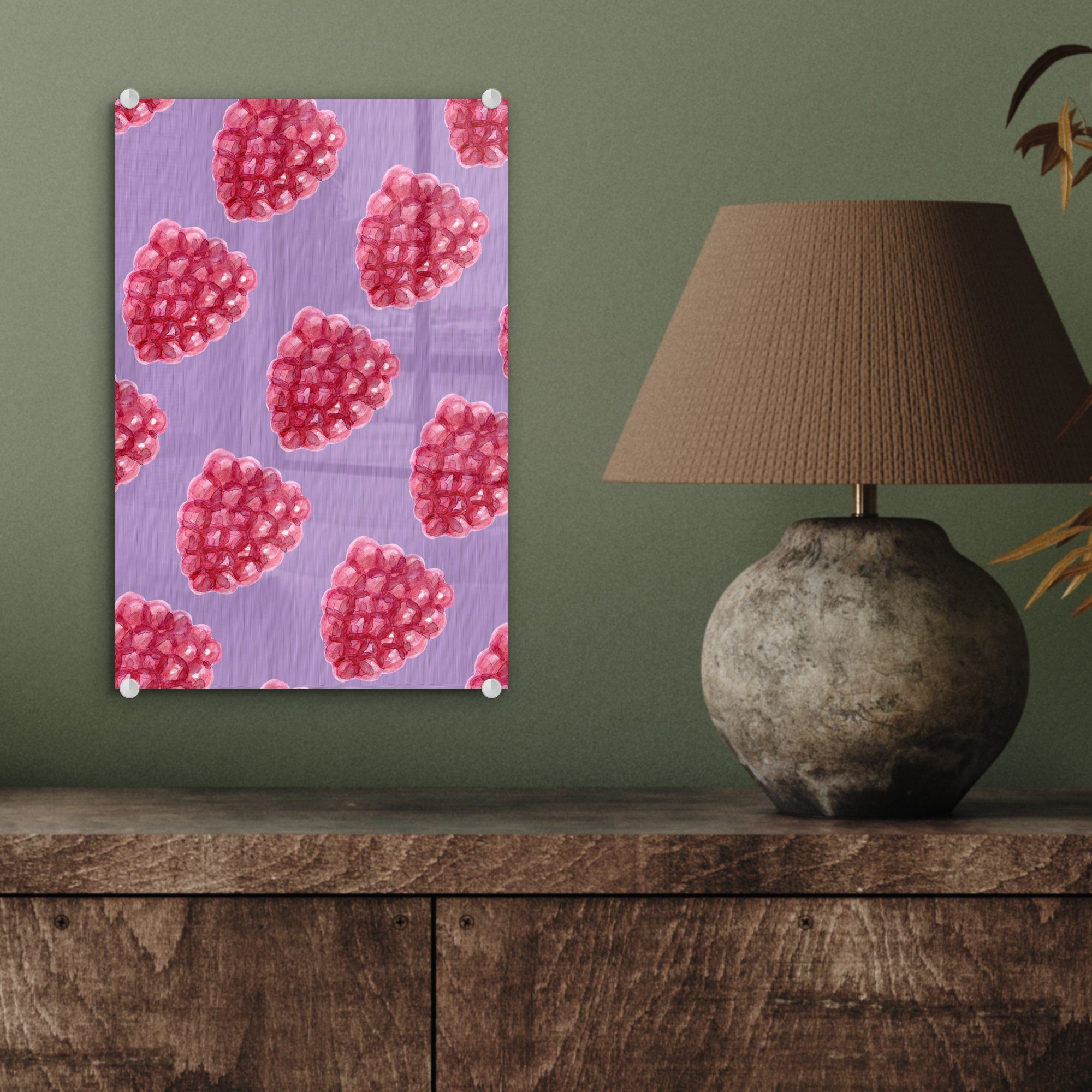 - St), - Wanddekoration Glas Obst auf MuchoWow Bilder Acrylglasbild (1 auf Glas Wandbild - - Violett, - Foto Himbeeren Glasbilder