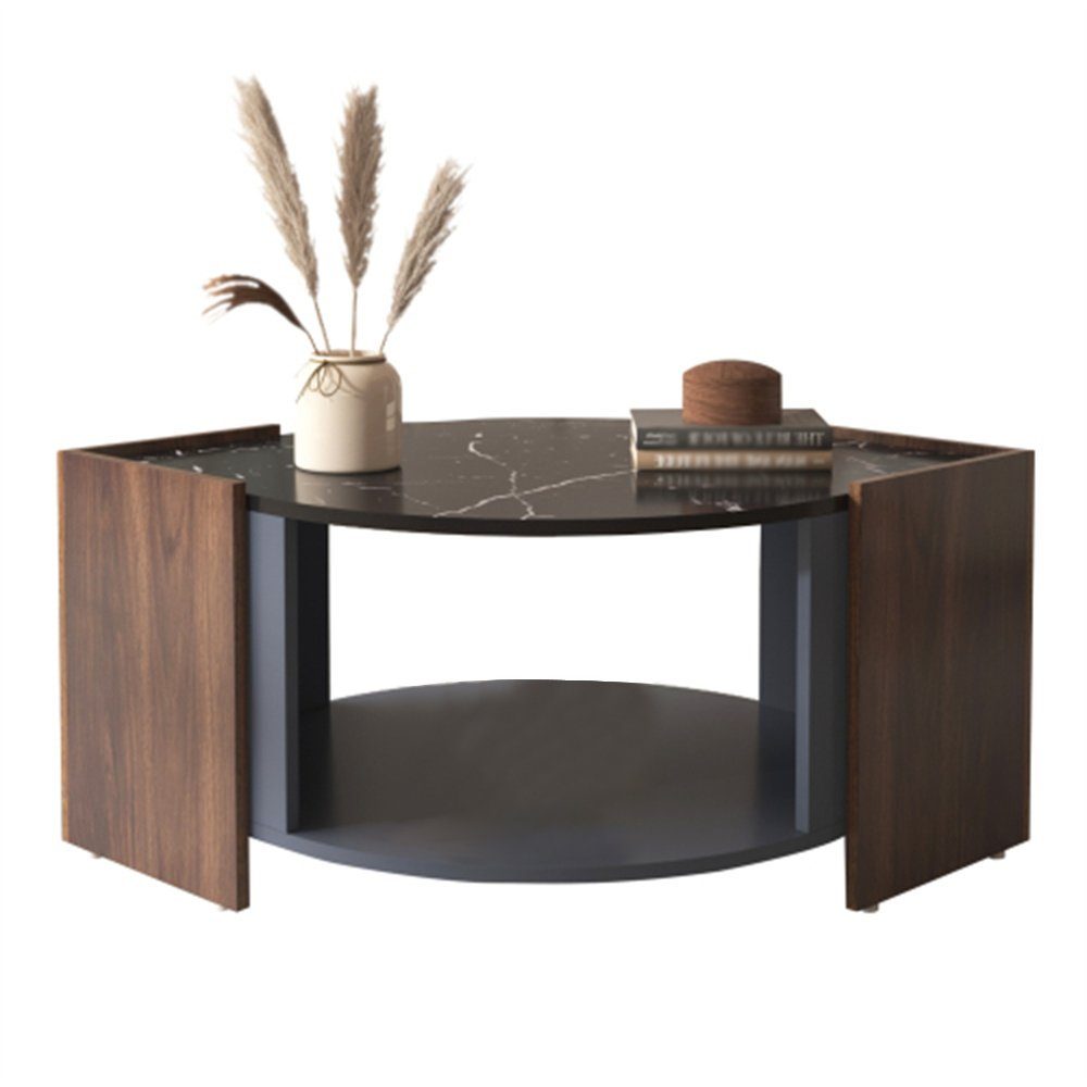 Dekorative Wohnzimmertisch Couchtisch, strukturierter Couchtisch aus Marmor und Walnuss (1-St), Wohnzimmertisch mit einzigartigen Linien | Tische