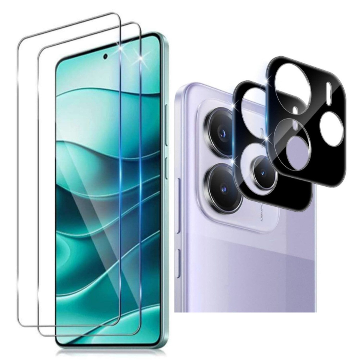 CLM-Tech Displayschutzglas 2X für Xiaomi Redmi Note 14 4G, 4er Set Kameraglas Panzerglas Displayschutz 9H Glas Folie, 4 Stück, Anti-Fingerabdruck und blasenfreie Anbringung