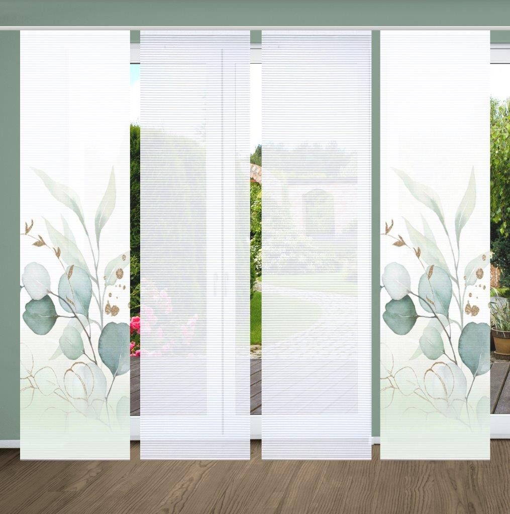 HOME WOHNIDEEN Schiebegardine 84096 ABANIO Schiebegardine rec. Polyester, 245x60 cm, halbtransparent (4 St), Paneelwagen, transparent, Polyester (recycelt) Polyester