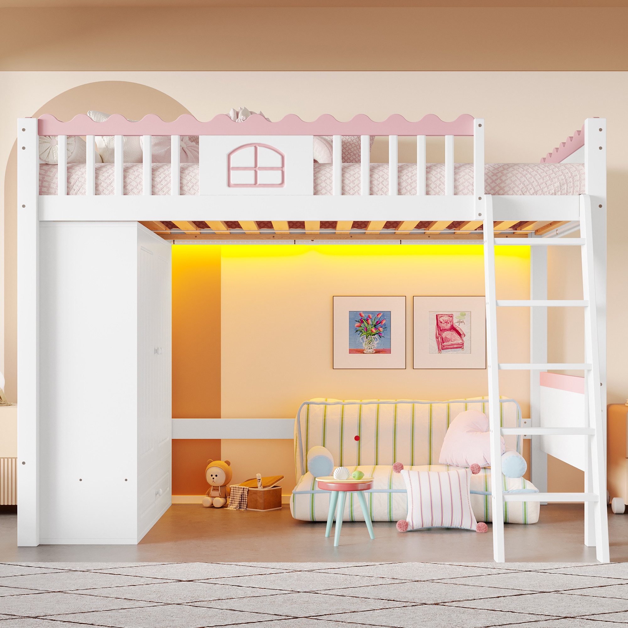 Flieks Hochbett Kinderbett Einzelbett 90x200cm mit günstig online kaufen