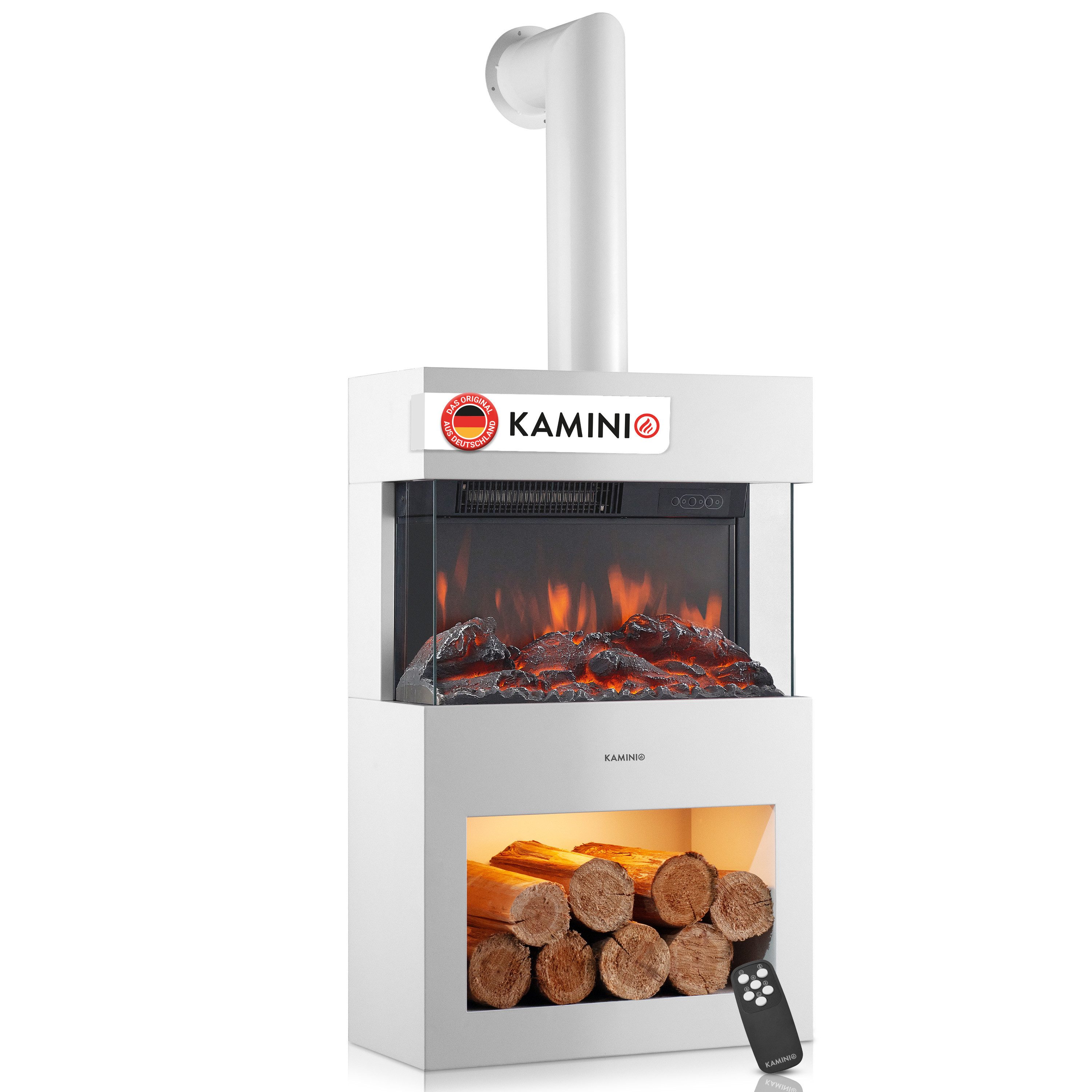 KAMINIO Elektrokamin HENRI mit Abzugsrohr, Elektrischer Kamin mit 3D-Flammeneffekt, Heizung 2000W